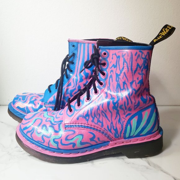Dr. Martens Shoes - Dr. Martens Customized Pink/Blue Painted 11821 Boot